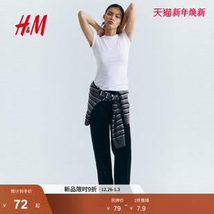 圆领短袖 HM女装 弹性舒适基础款 修身 美拉德上衣1142908 T恤冬季