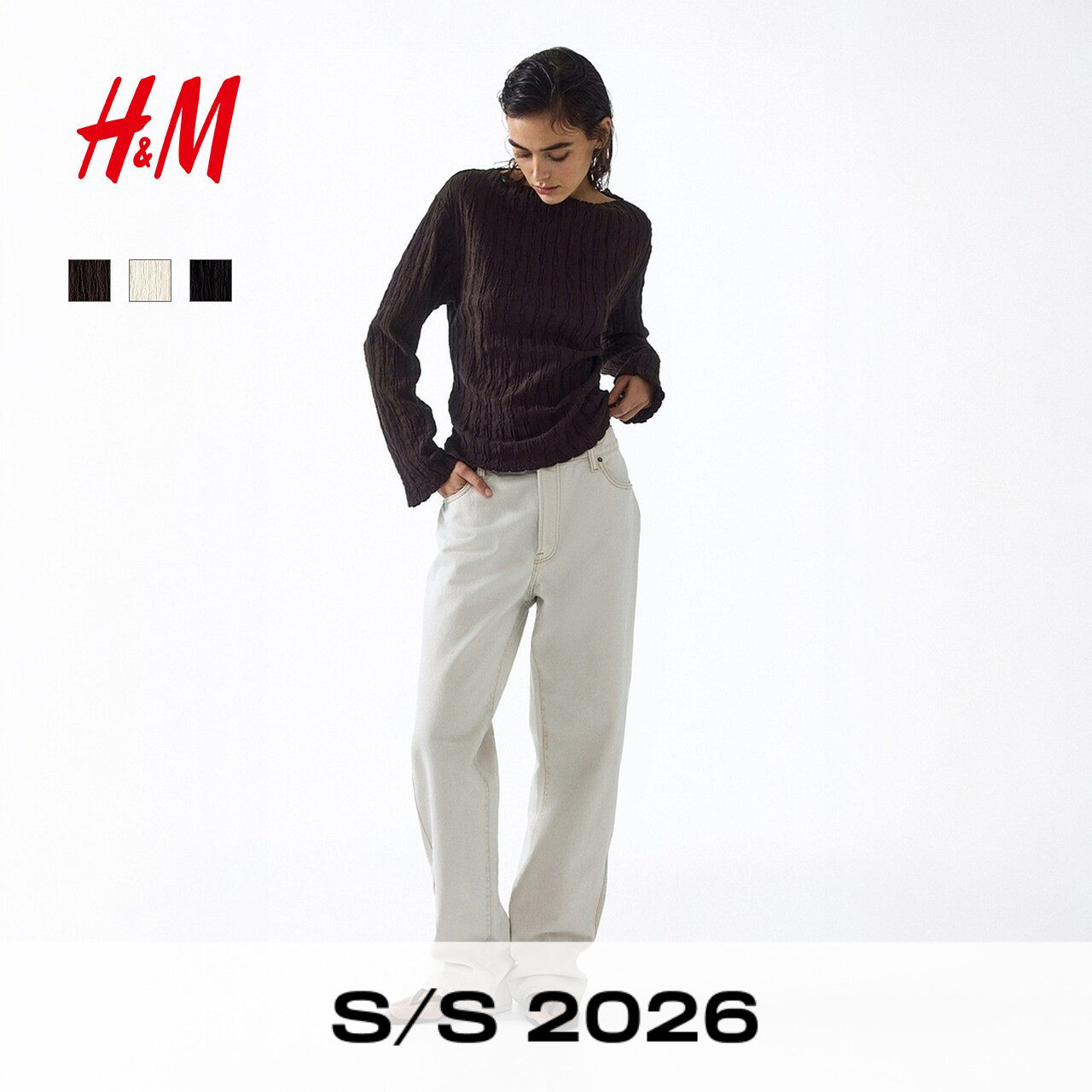 HM女装T恤2026夏季新款时尚一字领上衣潮流打底衫船领T恤13