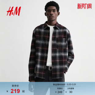 衬衫 HM男装 春季 宽松法兰绒格子衫 衬衣1296170 长袖 侯明昊同款