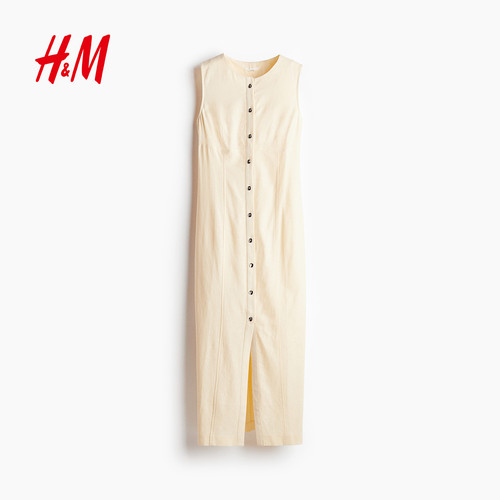 HM夏季女装时尚休闲休闲亚麻混纺连衣裙1285150