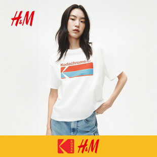 【柯达】HM女装T恤2026夏季新款时尚气质潮流印花图案T恤1349018