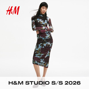 新款 H&MStudio 连衣裙春季 2026女装 不对称网纱连衣裙1328959