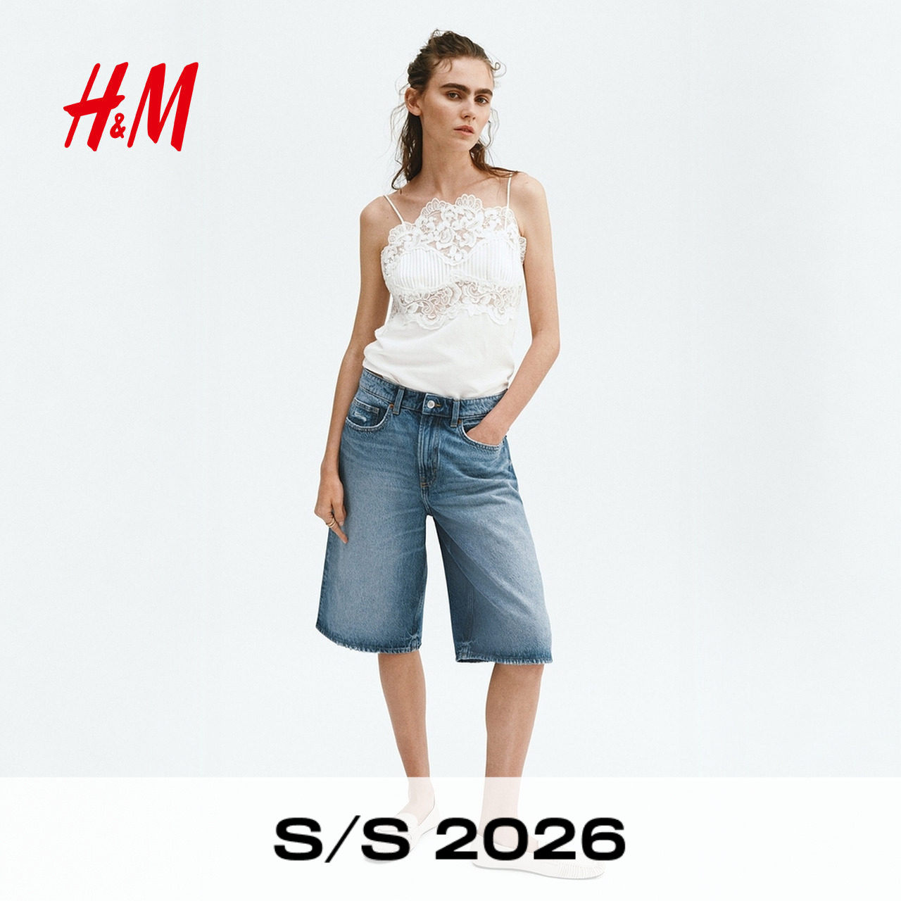 HM女装牛仔裤2026夏季新款复古风五分裤百慕大牛仔短裤1337666