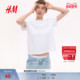 HM女装 上衣1290372 棉质简约打底内搭短袖 T恤春季 舒适宽松圆领美式