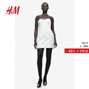 礼服抹胸无袖 时尚 一字肩露背party小礼裙1260422 连衣裙冬季 HM女装