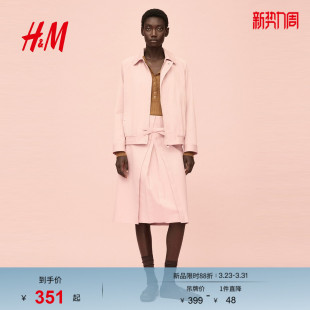 气质混纺夹克1311697 翻折领插肩袖 HM女装 短外套春季