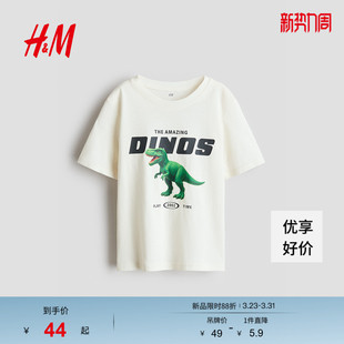 户外出游印花棉质T恤上衣1323877 新款 HM童装 儿童男童T恤2026春季