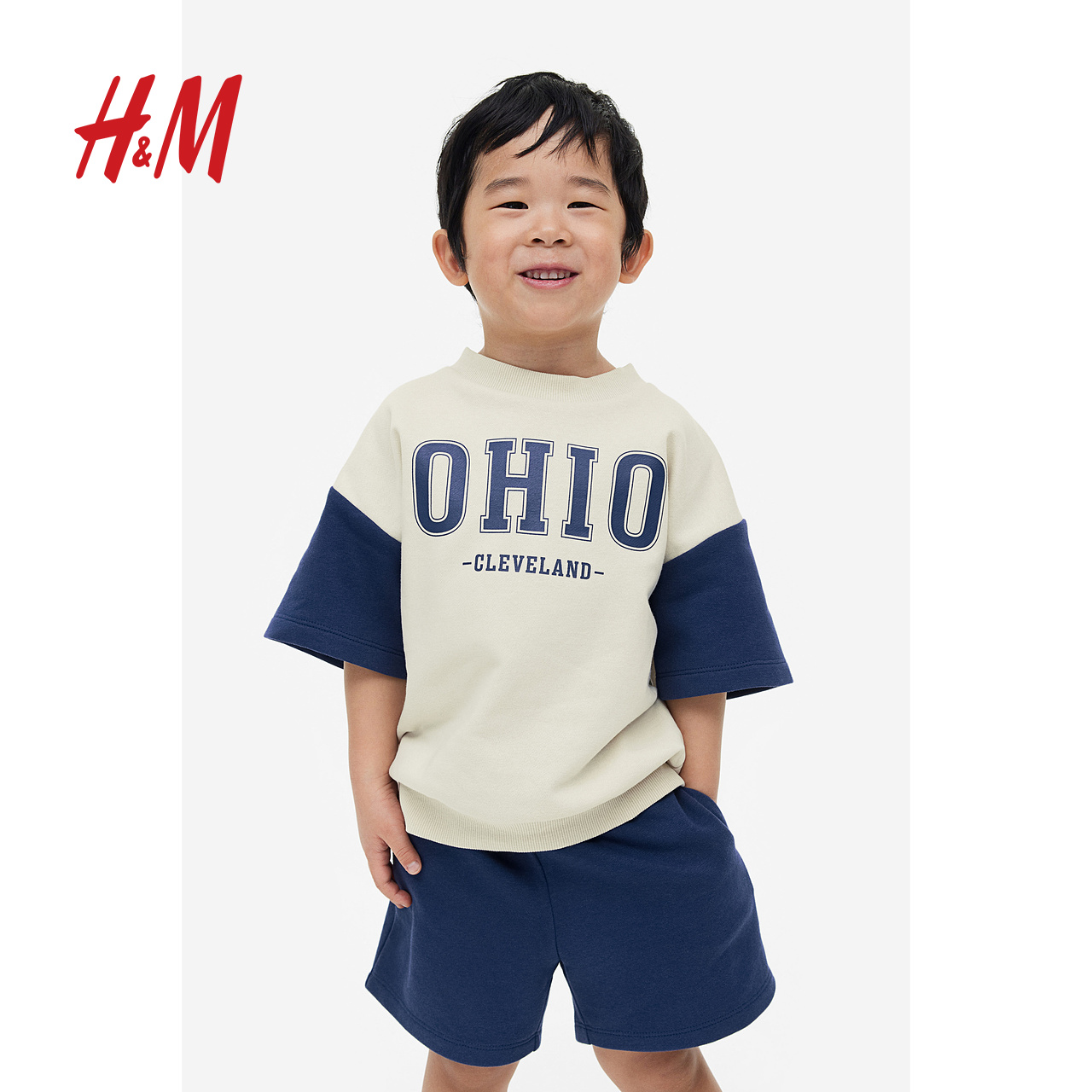 HM2023夏季新款童装男童短袖裤子2件式卫衣套装1135701