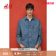 宽松复古牛仔衬衫 HM男装 翻领附口袋长袖 春季 1265141 衬衫