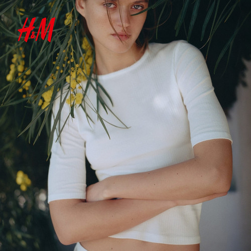 HM女装T恤2026夏季新款舒适优雅风多巴胺穿搭网眼汗布上衣1338440