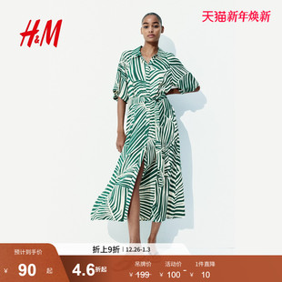 新款 式 女装 休闲腰部系带衬衫 连衣裙1217576 时尚 HM2025年冬季