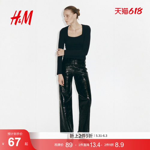 HM夏季复古休闲显瘦长袖T恤