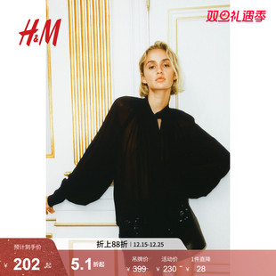 HM冬季 女士领口系带亮片雪纺上衣1260296