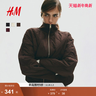 户外棉袄拉链绗缝菱格纹棉服1294653 新款 HM女装 棉服2025年冬季