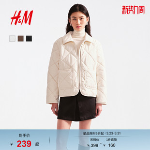 蔓菁白穿搭绗缝灯芯绒外套1000061 新款 HM女装 棉衣棉服2026春季