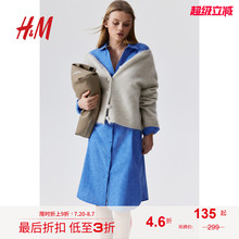 HM女装连衣裙25夏新款透气亚麻混纺及膝宽松衬衫式连衣裙1275726