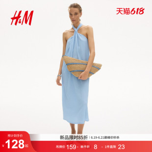 HM女装连衣裙2026夏季新款日常度假风挂脖艺术挂脖连身裙1340170