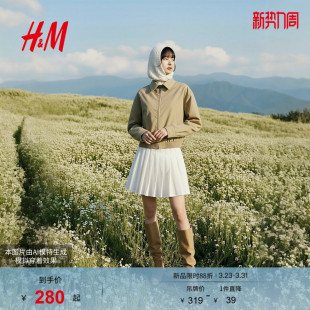 HM女装 学院风miu系出游宽松巴恩风翻领外套1000080 夹克2026春新款