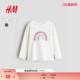 上衣1303341 柔软舒适圆领印花长袖 HM童装 儿童女童T恤春季