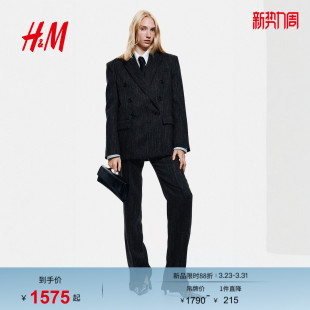 双排扣羊毛混纺保暖正装 春季 西服外套1303034 西装 HM女装