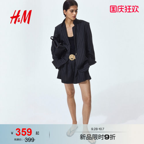 HM女装西装2026夏季新款贵气亚麻混纺穿搭亚麻混纺外套1342784