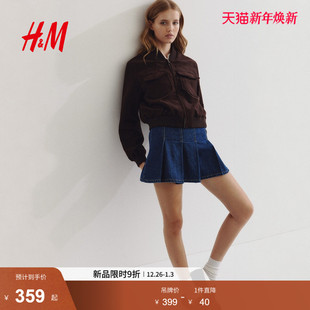 立领气质拉链巴恩风飞行员夹克1294031 新款 HM女装 短外套2025冬季