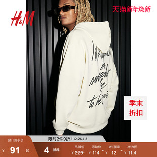 加绒宽松美式 卫衣冬季 印花情侣装 长袖 1122659 HM男装 连帽衫 女装