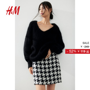 高腰A字修身 时尚 迷你格纹短裙1245508 半身裙秋季 HM女装