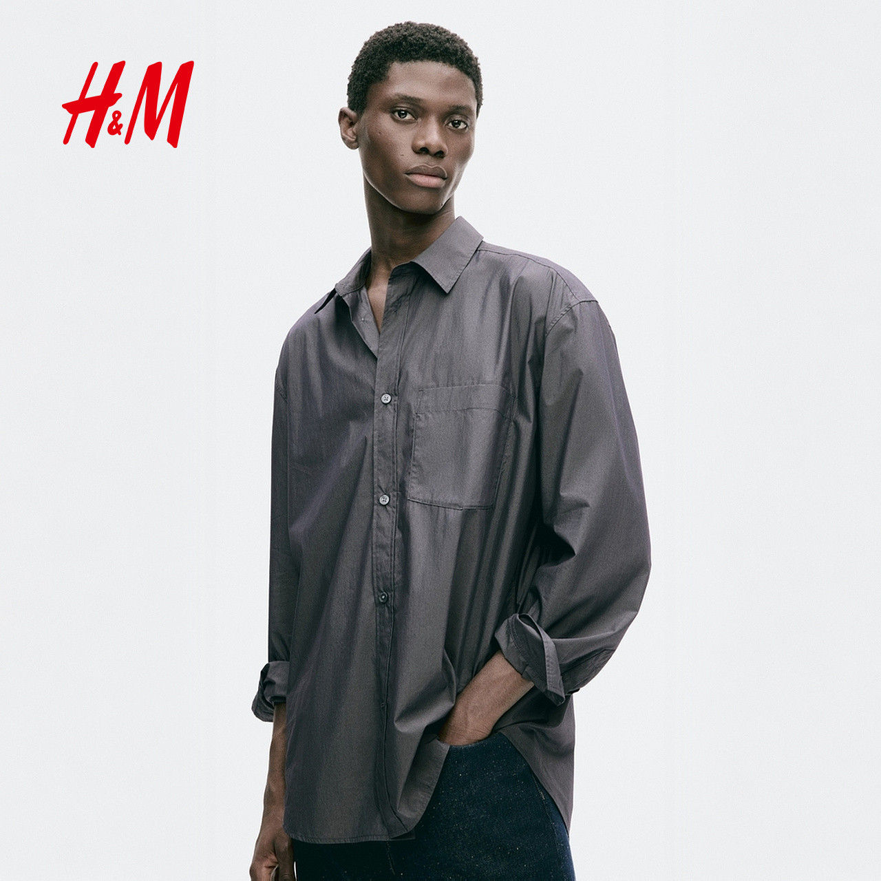 【Atelier】HM男装衬衫2026秋季新款休闲版型府绸上衣1348766