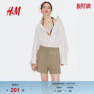 西装 通勤亚麻混纺休闲短裤 裤 潮流时尚 1259174 春季 HM女装