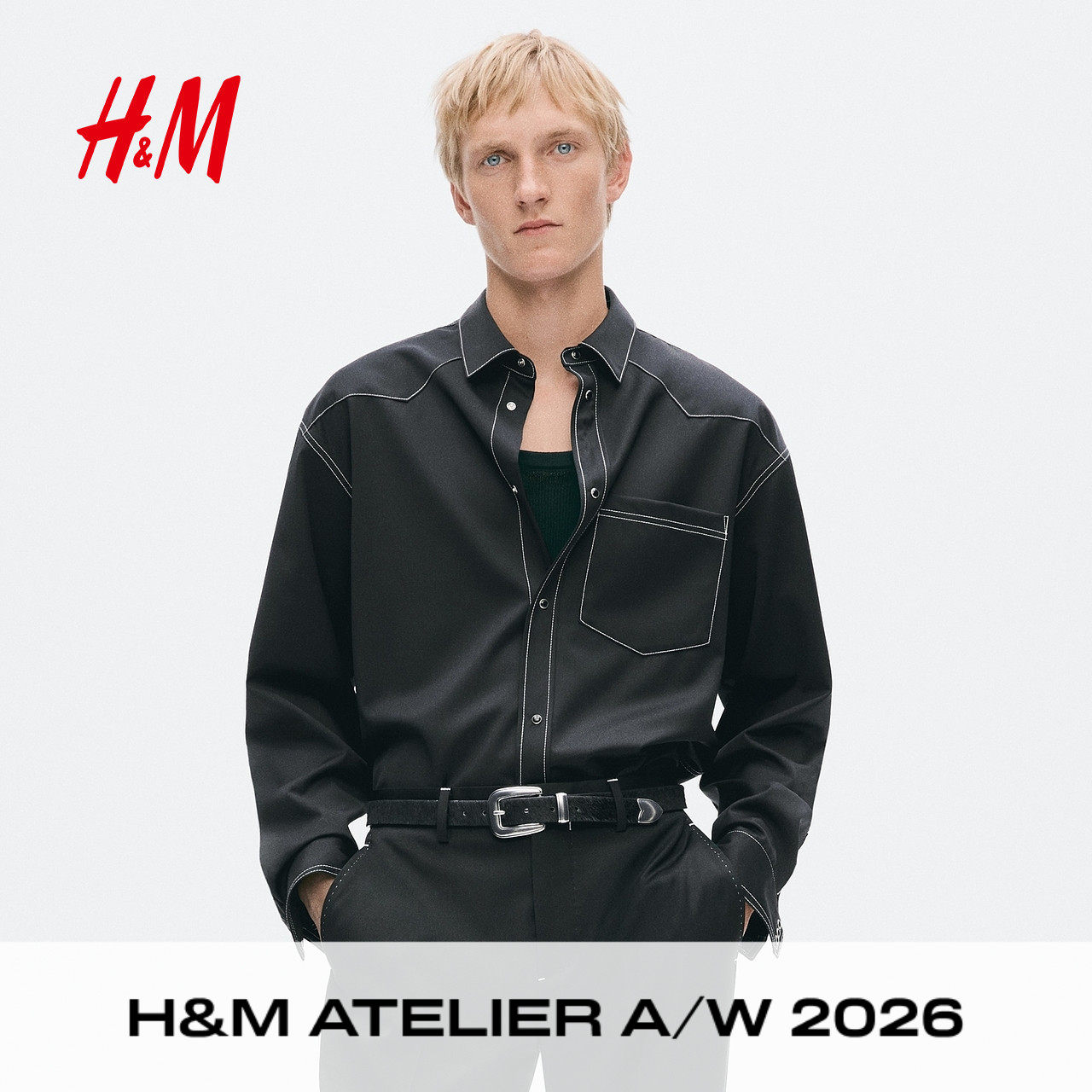 【Atelier】HM男装衬衫2026秋季新款羊毛混纺斜纹布上衣1354442