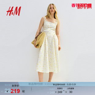 连衣裙后部系带府绸连衣裙1275786 时尚 HM女装 连衣裙春季