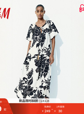 HMS/S女装连衣裙春季抽绳衬衫短袖植物印花长裙1276491