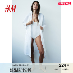 柔软华夫格有口袋绑带浴袍睡袍0991755 HM女士家居服睡袍四季