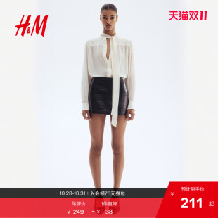 时尚 女装 休闲百搭蝴蝶结领雪纺上衣1304752 新款 HM2025秋季