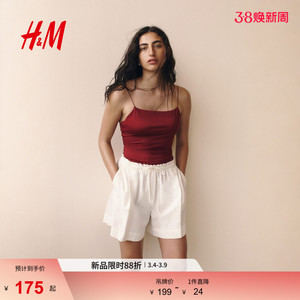 HM女士休闲裤春季亚麻混纺抽绳短裤1259172