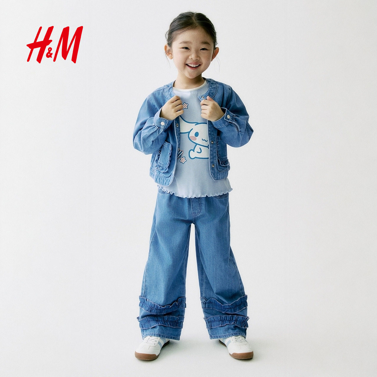 HM童装儿童女童牛仔裤2026春季新款宽松洋气褶边牛仔长裤1325662,童装/婴儿装/亲子装,儿童牛仔裤,淘宝优惠券,粉丝福利购,淘宝优惠卷