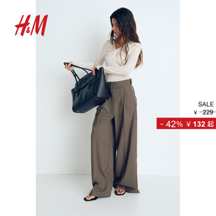 V领长袖 HM女装 修身 新款 打底礼服扭结垂感上衣1283566 T恤2025冬季