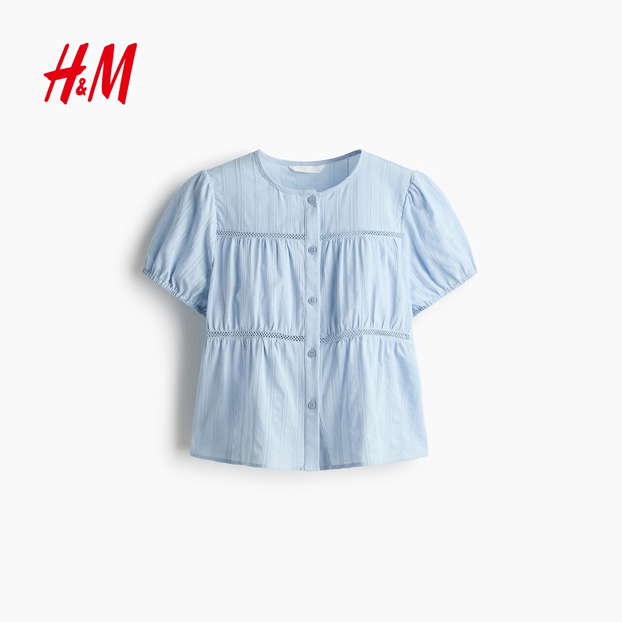 HM女装衬衫2026夏季新款泡泡袖时尚都市通勤棉质上衣1350874图片