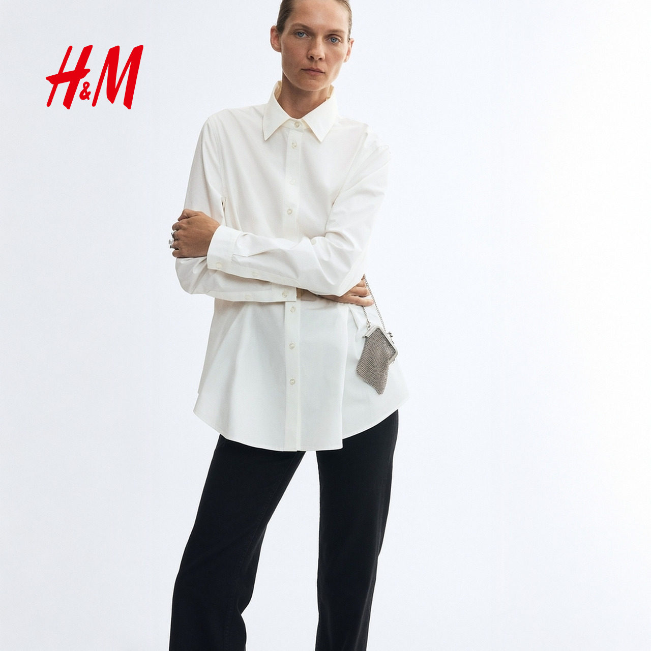 【伦敦时装周同款】HM女装衬衫棉2026秋新款系带长袖上衣136