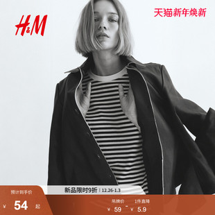 上衣内搭0963662 简约纯棉休闲雾霾色系圆领短袖 HM女装 T恤冬季