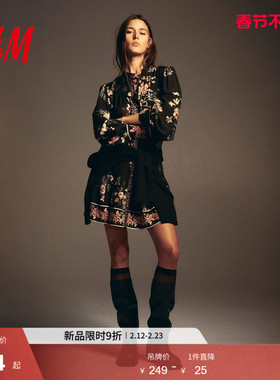 HM女装连衣裙2026春新款腰部系带裙衫式春节氛围感连身裙1319938