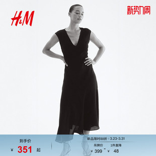 深v领短裙缎质通勤时尚 新款 连身裙1291671 连衣裙春季 HM女装