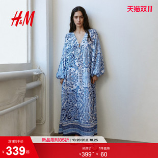 HM女装连衣裙浪漫度假灯笼袖裙衫式连身裙喇叭形裙子1351318