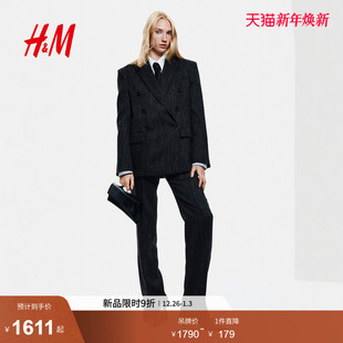 双排扣羊毛混纺保暖正装 HM女装 新款 2025冬季 西服外套1303034 西装