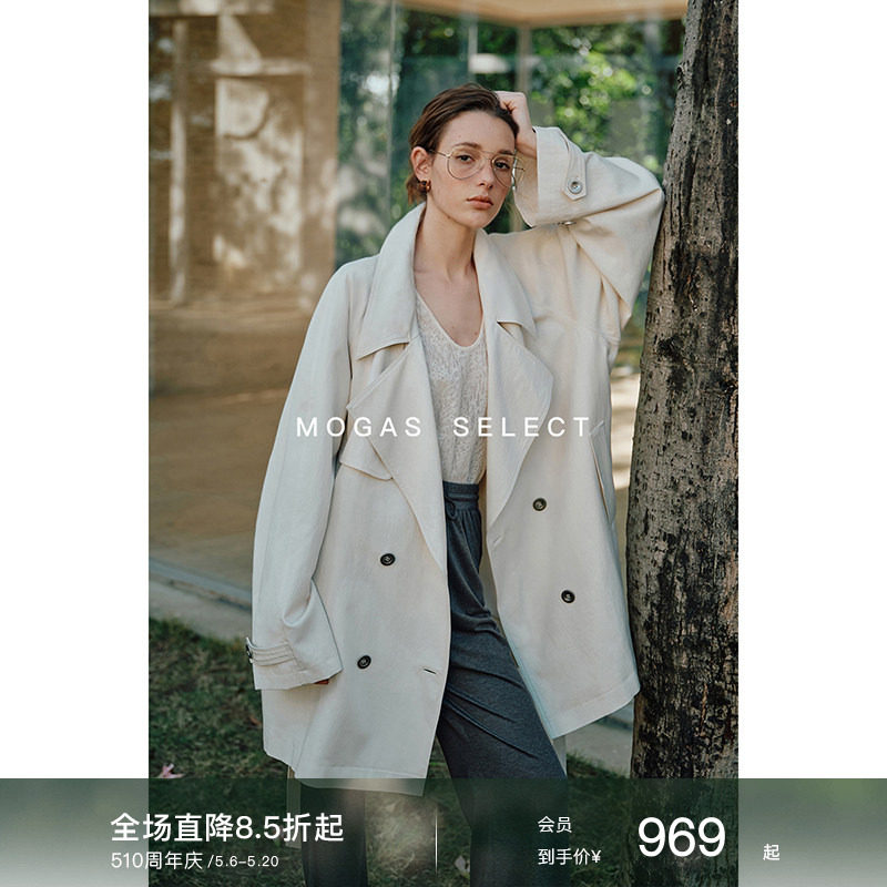 Mogas时髦Chic 重磅莱赛尔奢牌质感Row风系带风衣中长款外套女春