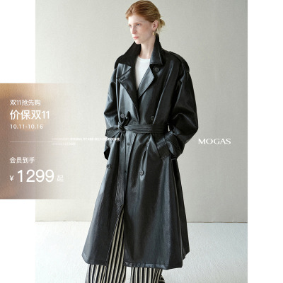 Mogas重工经典pu皮革风衣外套
