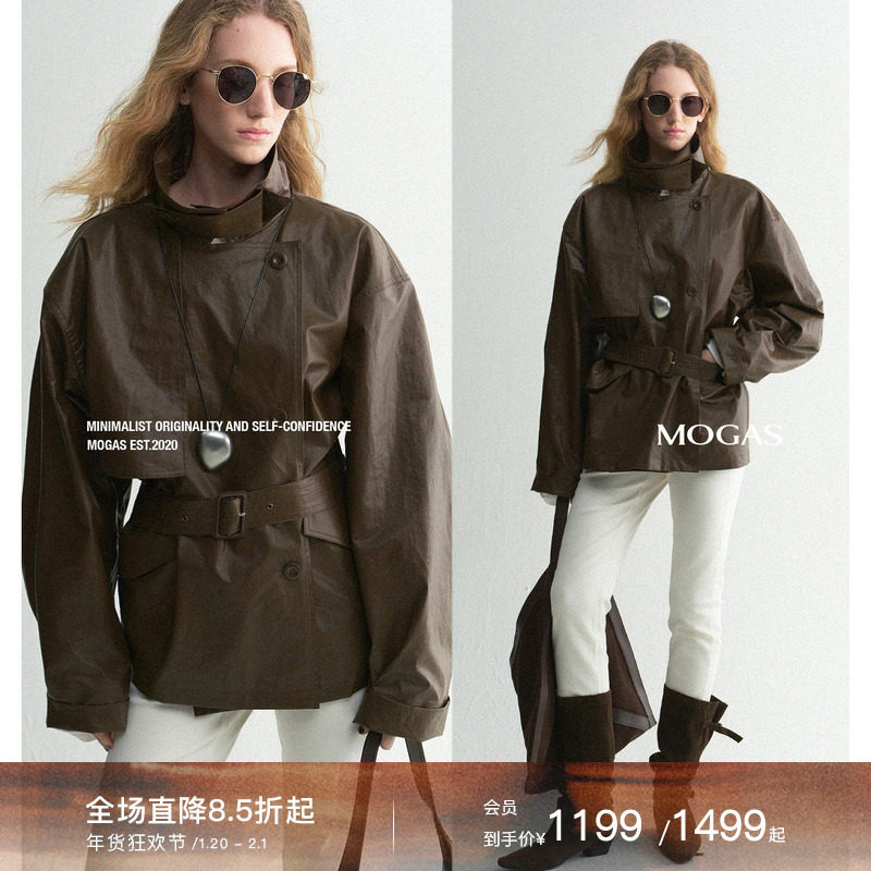 Mogas智感战袍 重工100纯棉立体微皱油蜡感长短款立领风衣外套女,女装/女士精品,风衣,淘宝优惠券,粉丝福利购,淘宝优惠卷
