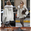 Mogas 羊毛骆驼绒真丝可拆毛领连帽斗篷双面毛呢外套 明星同款