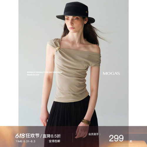 Mogas不对称美学莱赛尔斜肩T恤女